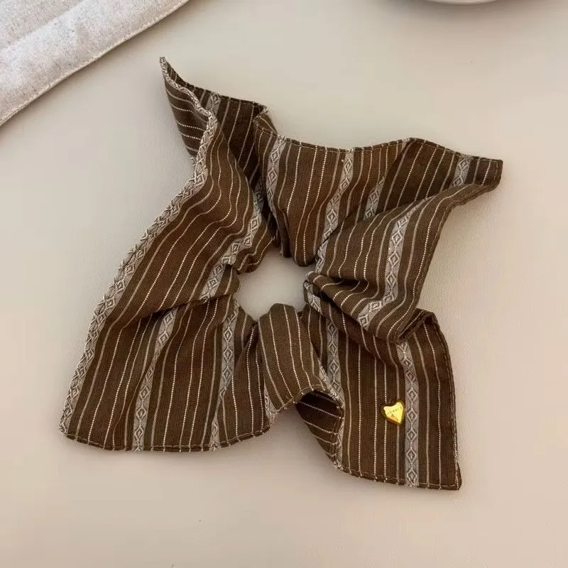Retro Striped Square Scarf Hair Band Large Intestine Hair Band Female Niche Design Sense Square Headrope Temperament Hair