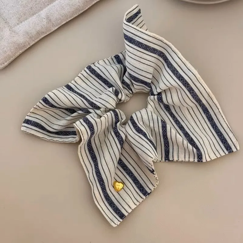 Retro Striped Square Scarf Hair Band Large Intestine Hair Band Female Niche Design Sense Square Headrope Temperament Hair