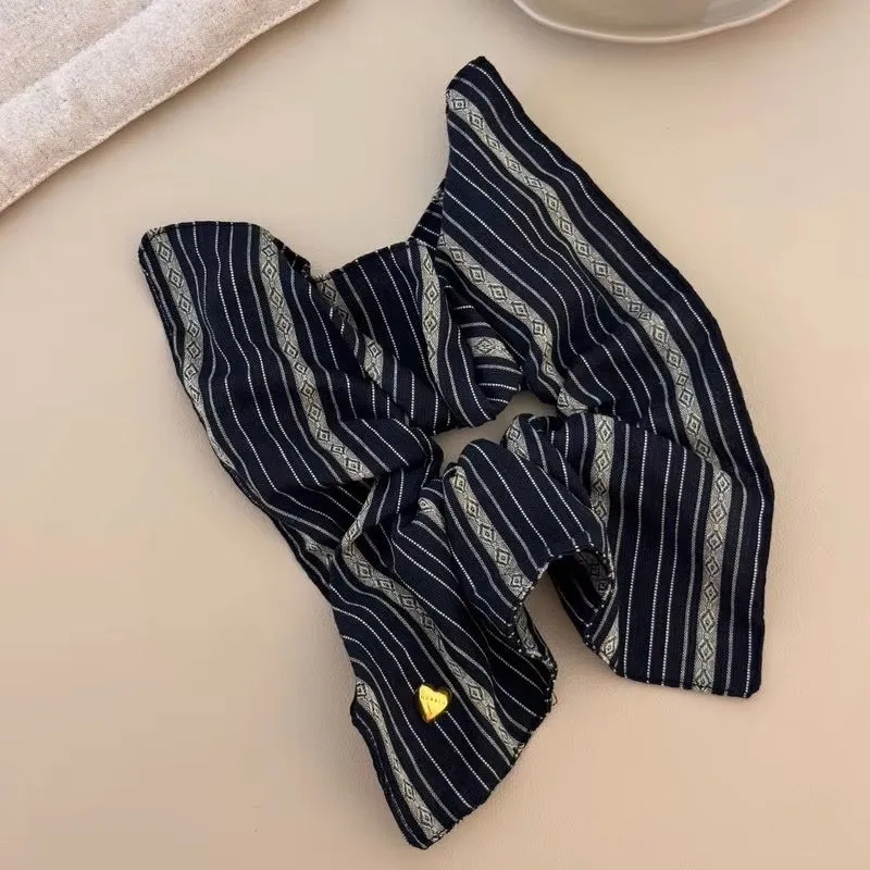 Retro Striped Square Scarf Hair Band Large Intestine Hair Band Female Niche Design Sense Square Headrope Temperament Hair