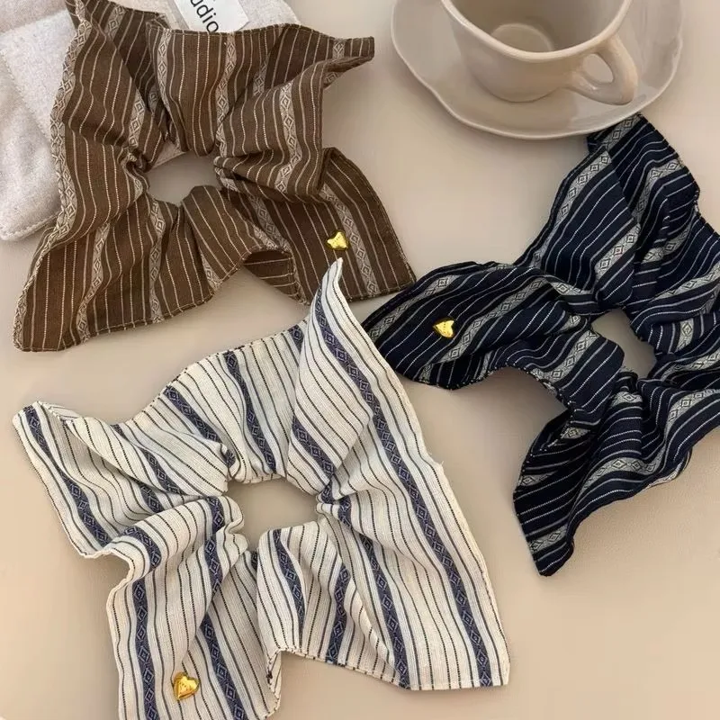 Retro Striped Square Scarf Hair Band Large Intestine Hair Band Female Niche Design Sense Square Headrope Temperament Hair