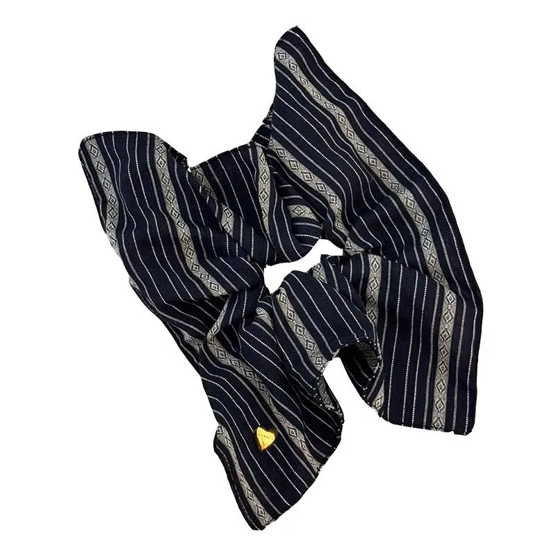 Retro Striped Square Scarf Hair Band Large Intestine Hair Band Female Niche Design Sense Square Headrope Temperament Hair