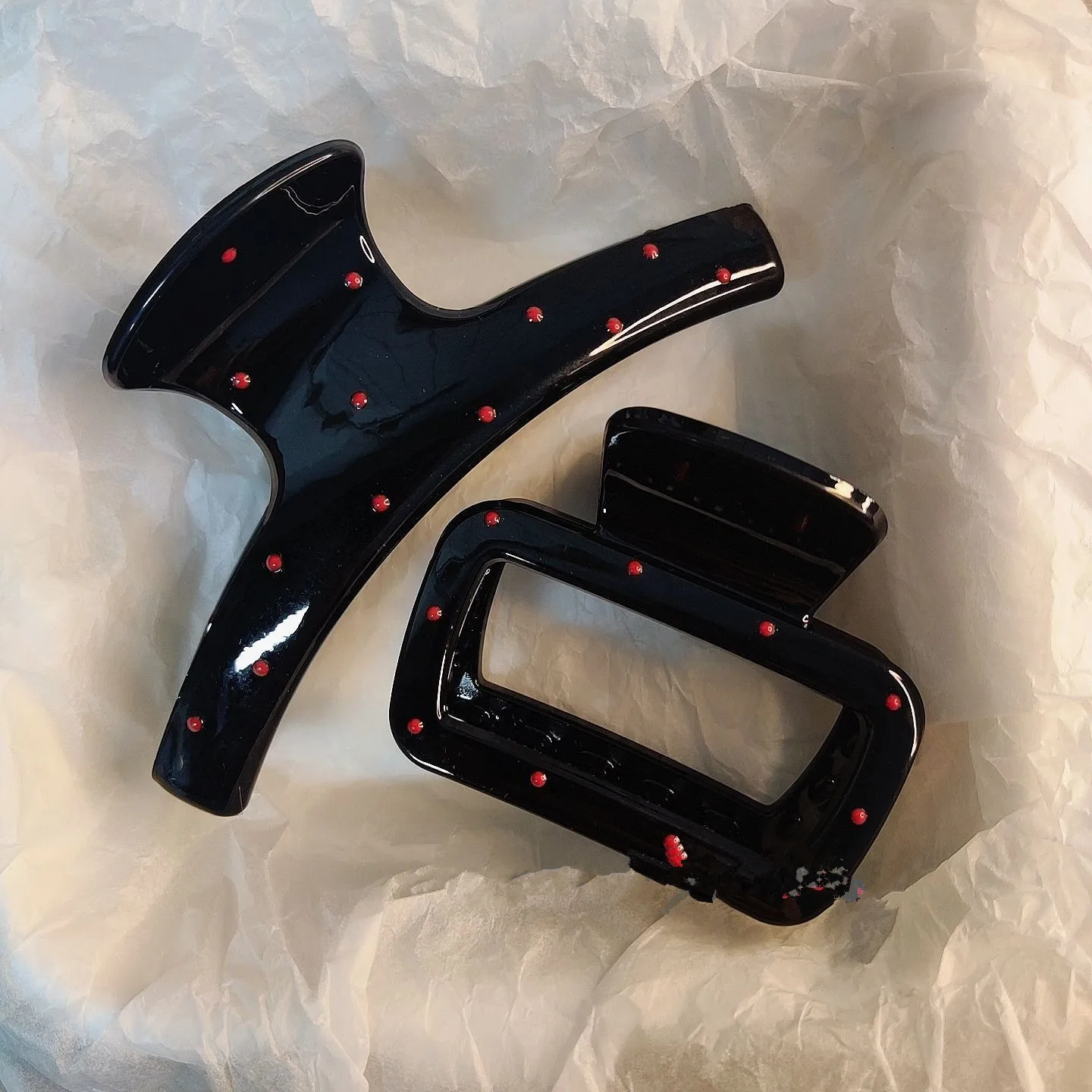 2Pcs Vintage Geometric Square Cross Red Point Dot Hair Claw Clip Women Girl Barrette Hairpin Hair Grab Shark Clip Accessories