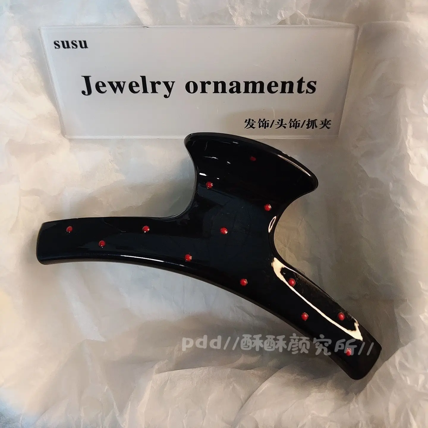 2Pcs Vintage Geometric Square Cross Red Point Dot Hair Claw Clip Women Girl Barrette Hairpin Hair Grab Shark Clip Accessories