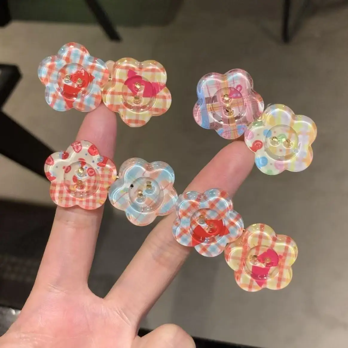 4pcs cute jelly color-block flower hair clip sweet girl candy duck mouth clip ins edge clip small fresh hairpin