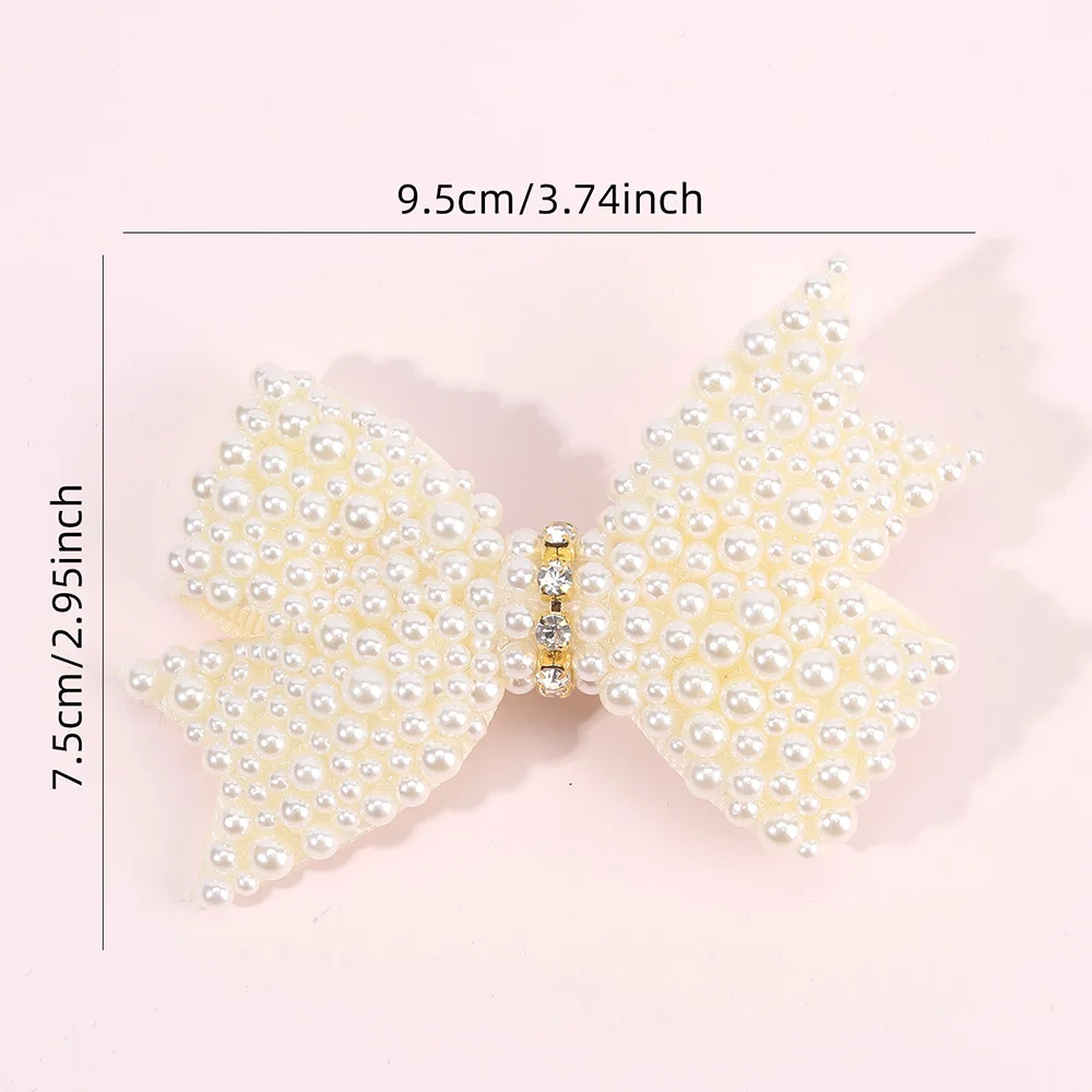 2Pcs Popular Pearls Bow Hair Clips Korean Style Hairpins Elegant Sweet Rhinestone Barrette For Girls Kids Headdress Accessories
