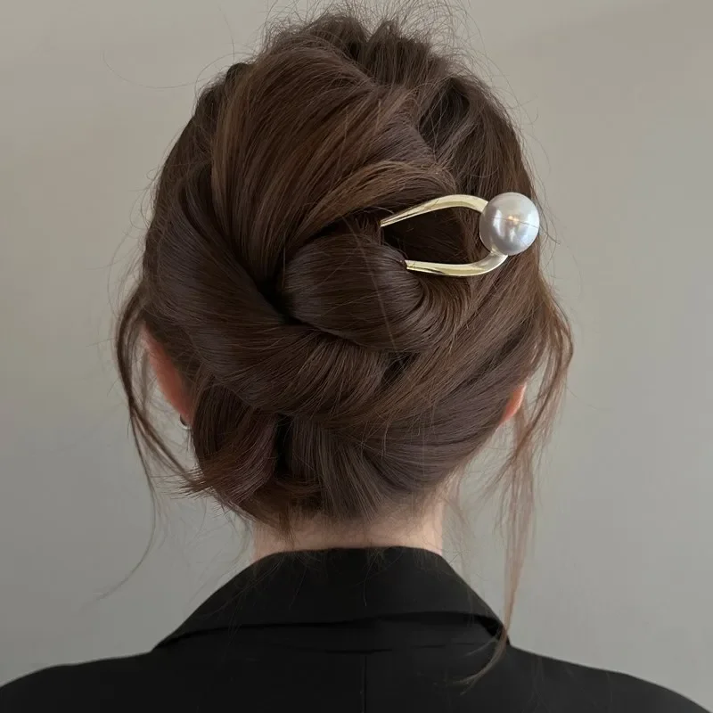 New Pearl Hairpins Korean U-shaped Metal Shell Hair Clip Pins Women Girls Hair Sticks Bun Maker Hair Styling Accessories Gifts