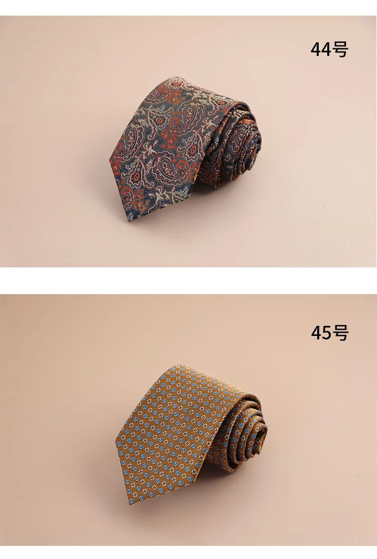 8cm Mens Fashion Brown Color Neckties Polyester Jacquard Paisley Striped Neck Ties Vintage Business Formal Tie Tuxedo Cravat
