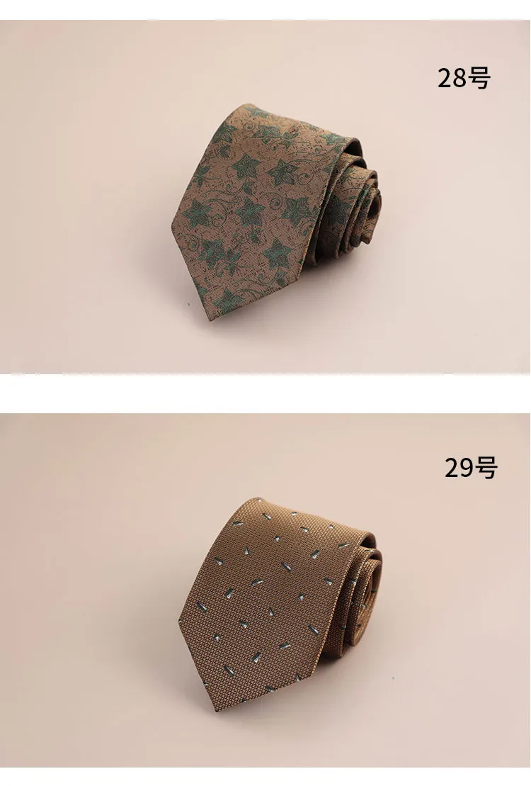 8cm Mens Fashion Brown Color Neckties Polyester Jacquard Paisley Striped Neck Ties Vintage Business Formal Tie Tuxedo Cravat