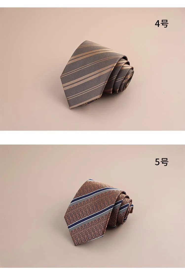 8cm Mens Fashion Brown Color Neckties Polyester Jacquard Paisley Striped Neck Ties Vintage Business Formal Tie Tuxedo Cravat