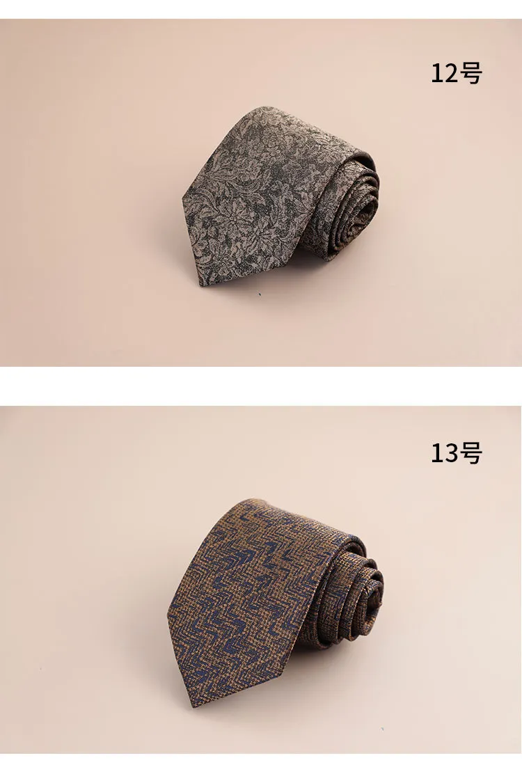 8cm Mens Fashion Brown Color Neckties Polyester Jacquard Paisley Striped Neck Ties Vintage Business Formal Tie Tuxedo Cravat