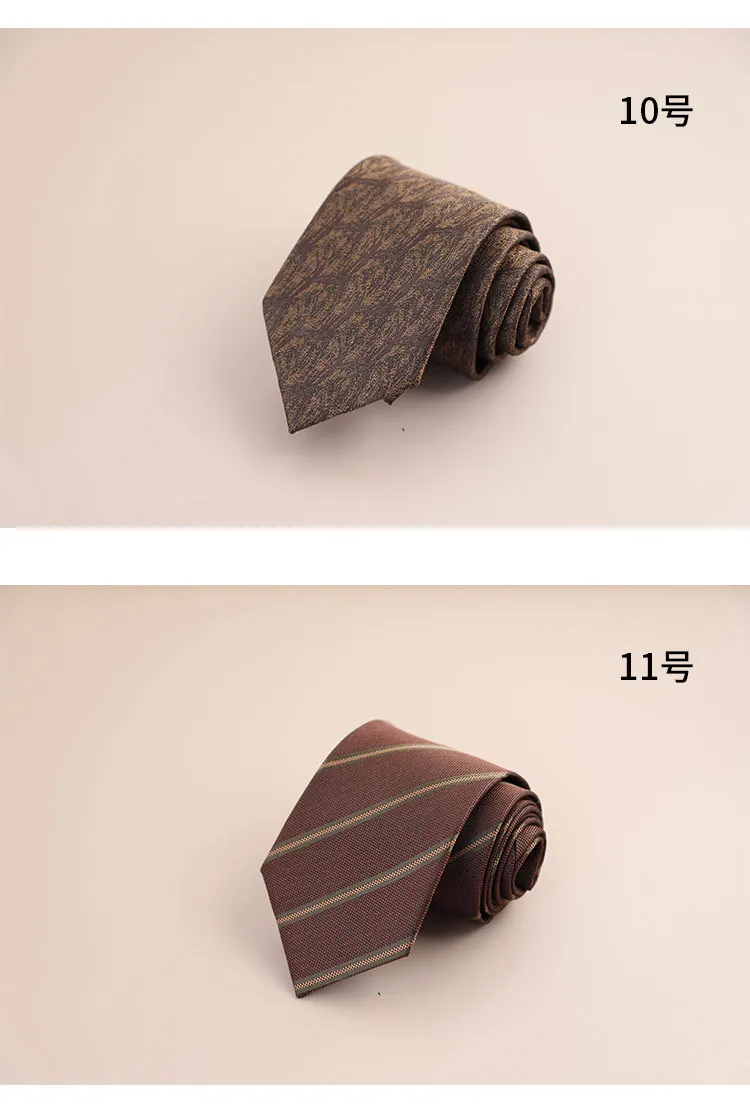 8cm Mens Fashion Brown Color Neckties Polyester Jacquard Paisley Striped Neck Ties Vintage Business Formal Tie Tuxedo Cravat