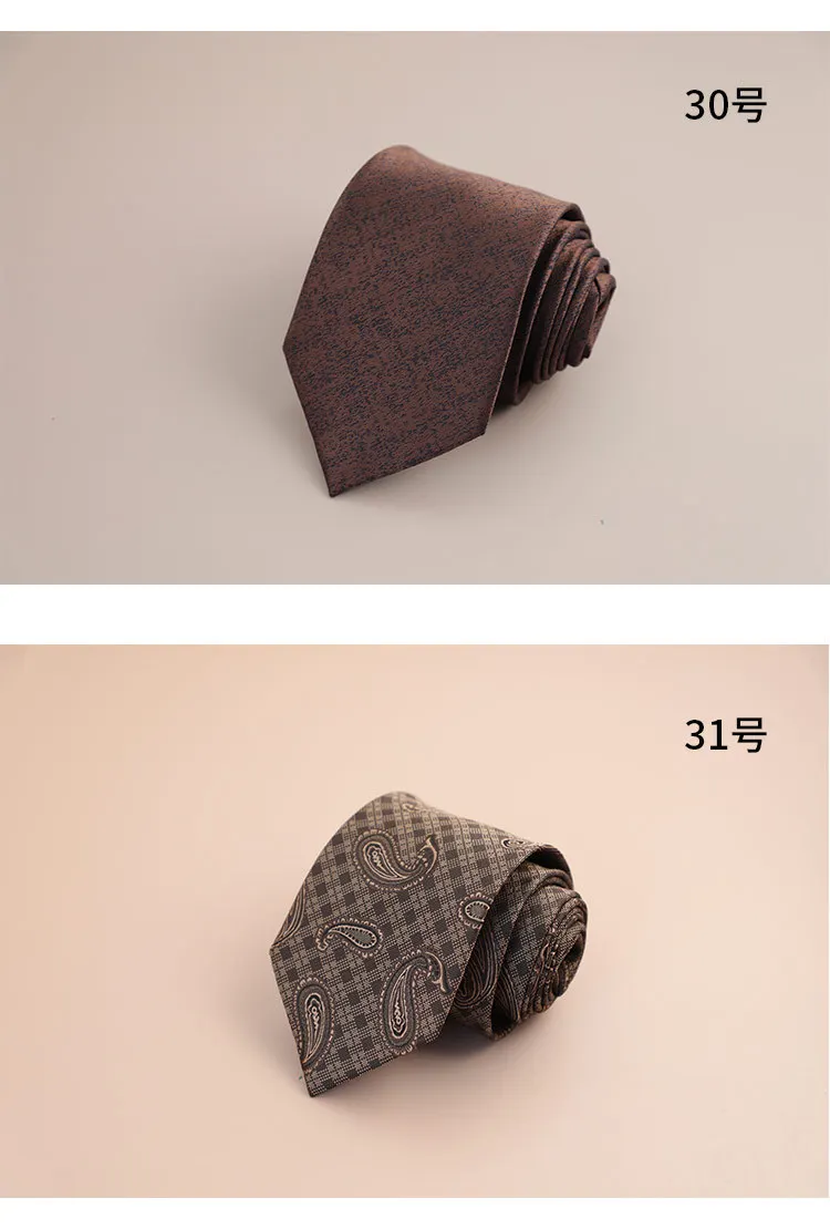 8cm Mens Fashion Brown Color Neckties Polyester Jacquard Paisley Striped Neck Ties Vintage Business Formal Tie Tuxedo Cravat
