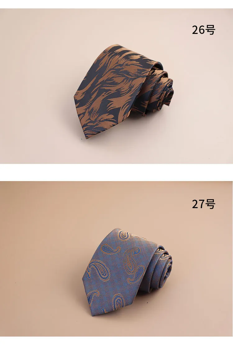 8cm Mens Fashion Brown Color Neckties Polyester Jacquard Paisley Striped Neck Ties Vintage Business Formal Tie Tuxedo Cravat