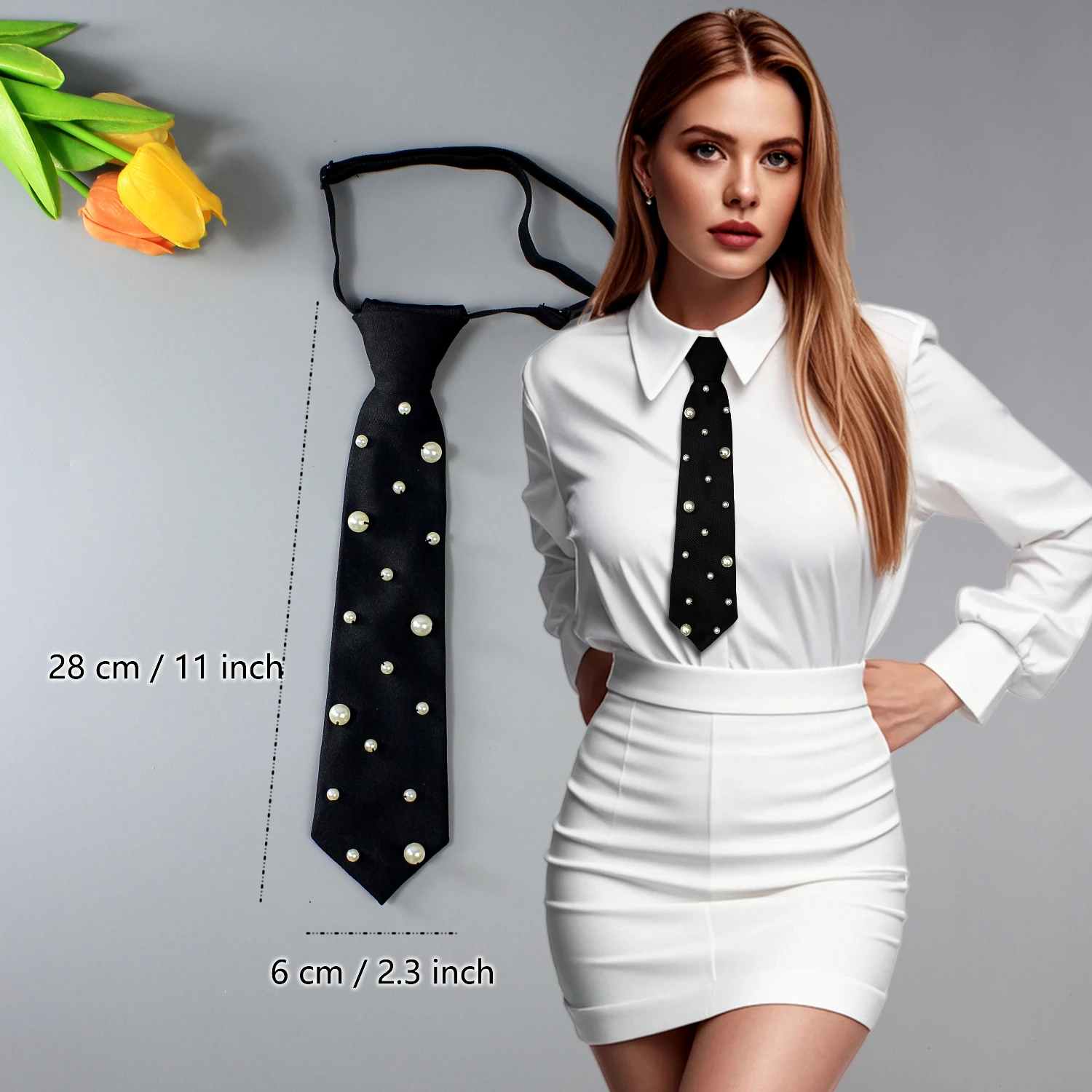 1pc Hand-beaded Academic Style Pre-tied Necktie - Black Women's JK Uniform Tie for Stylish Shirts | Trendy Elegant Streetwear Ve