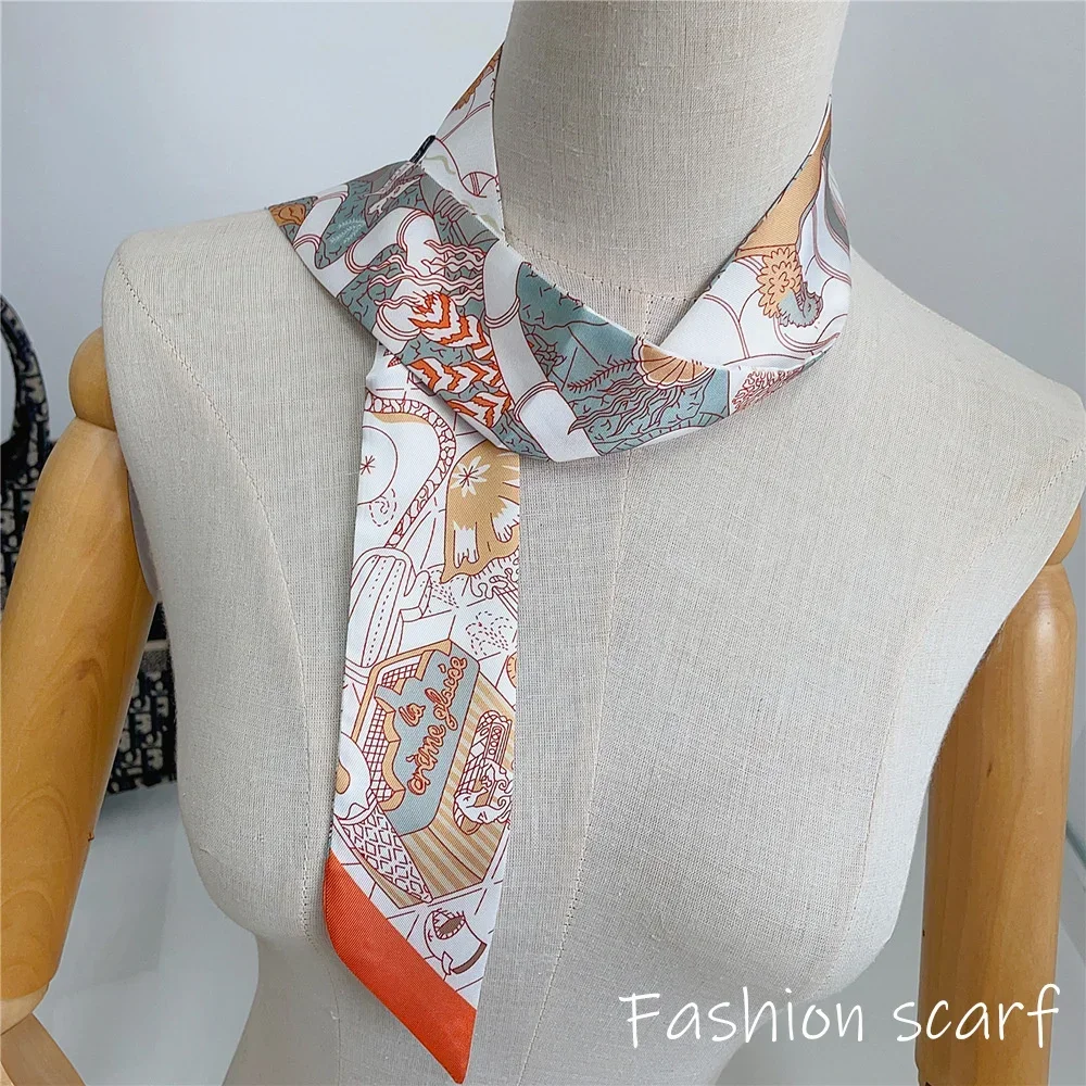 Fashion Scarf for Women Bags Thin Long Strap Multi Purpose Hair Accessory Handbag Decorative Tie Strip Band Scarf Women Luxury