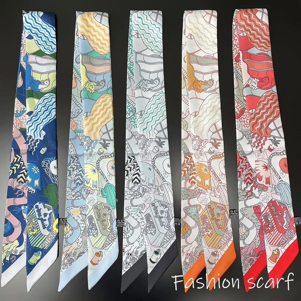 Fashion Scarf for Women Bags Thin Long Strap Multi Purpose Hair Accessory Handbag Decorative Tie Strip Band Scarf Women Luxury
