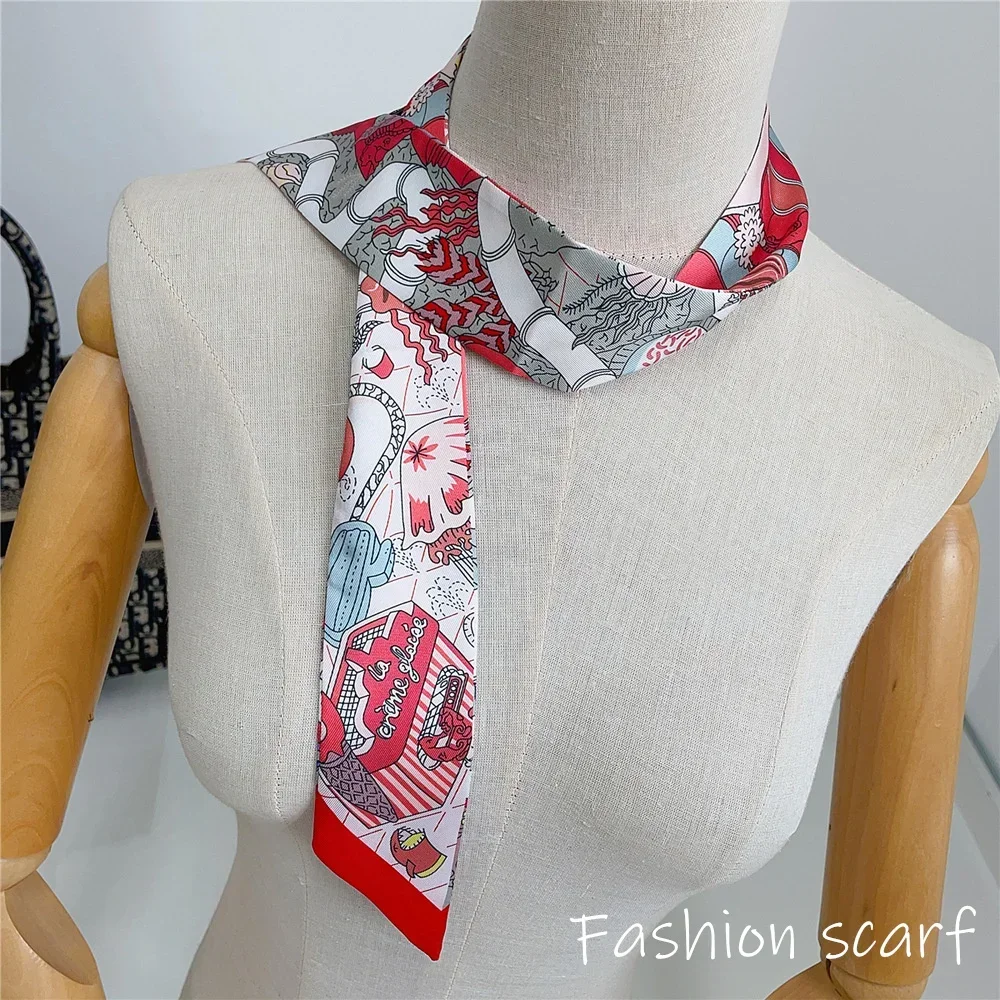 Fashion Scarf for Women Bags Thin Long Strap Multi Purpose Hair Accessory Handbag Decorative Tie Strip Band Scarf Women Luxury