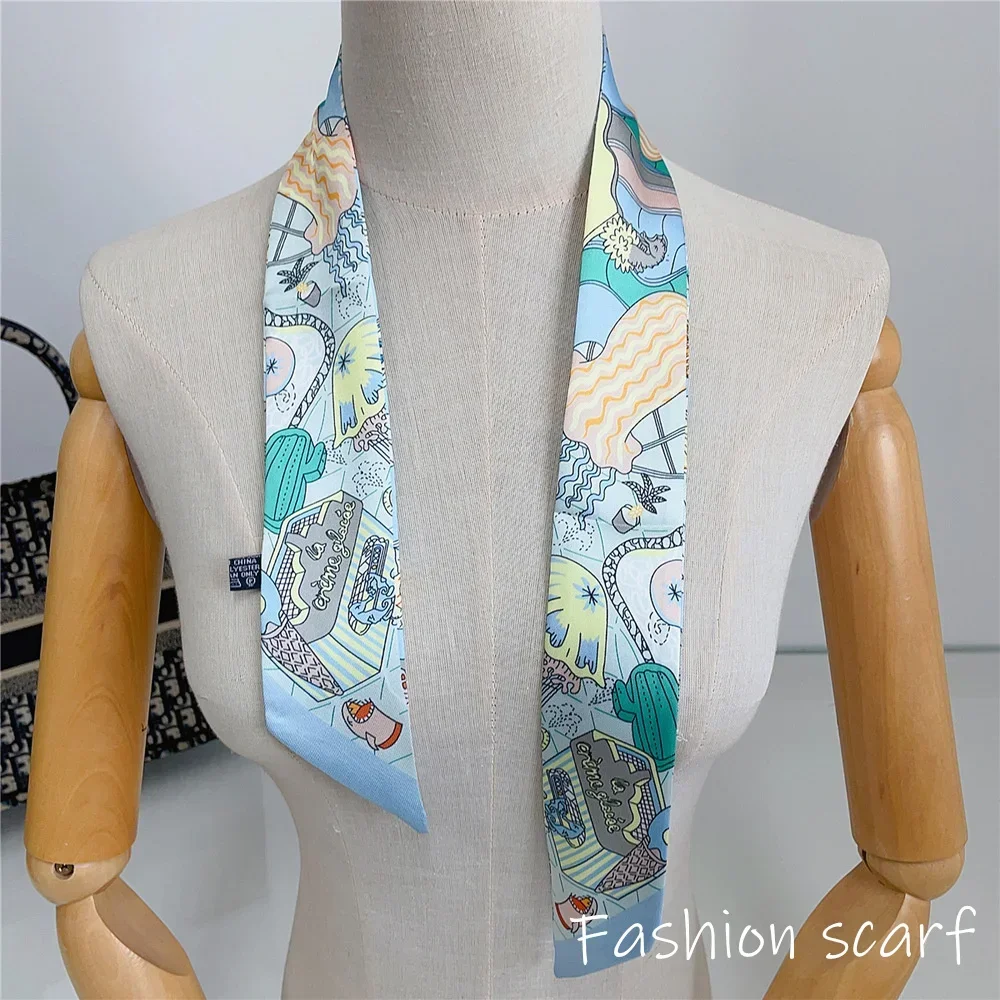 Fashion Scarf for Women Bags Thin Long Strap Multi Purpose Hair Accessory Handbag Decorative Tie Strip Band Scarf Women Luxury