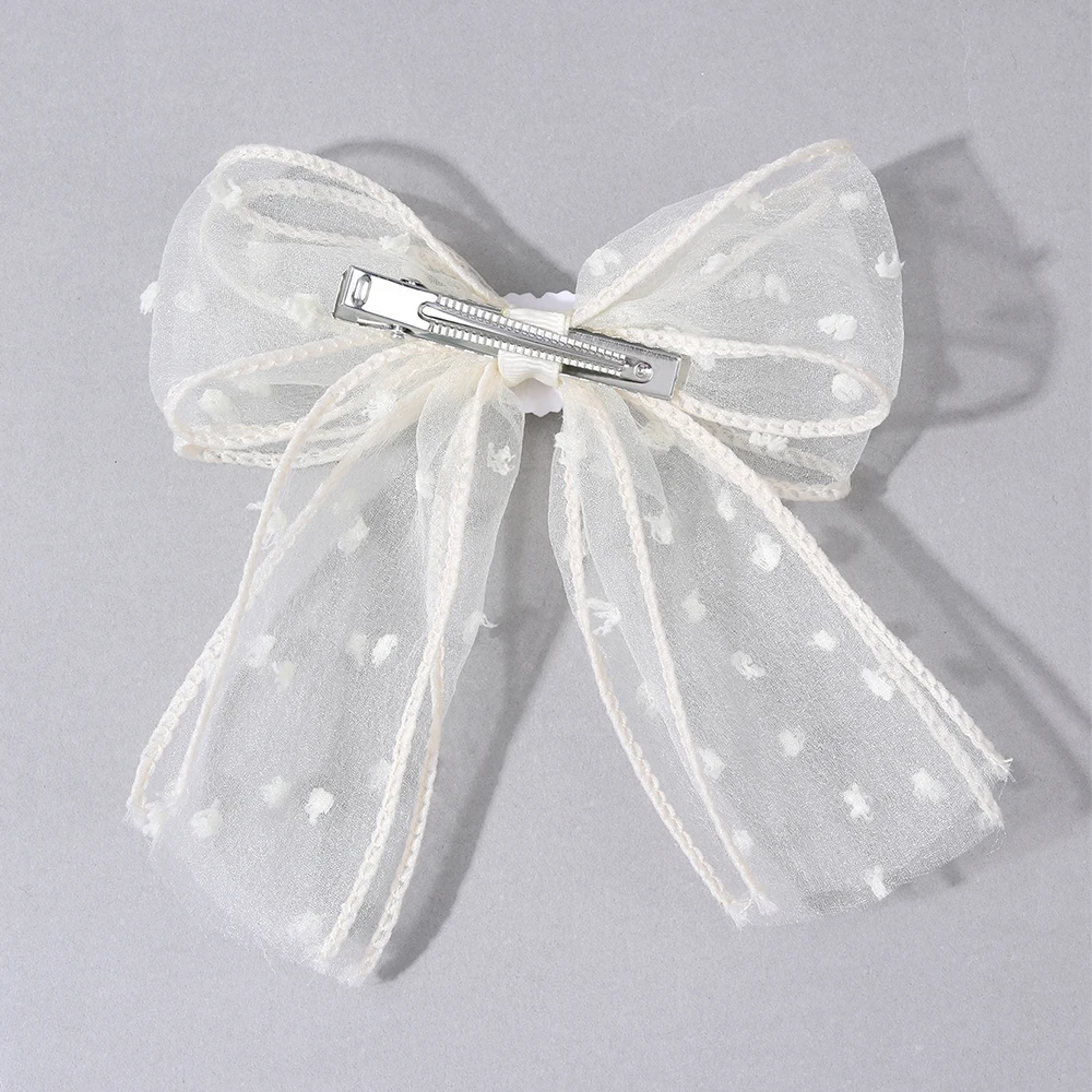 2Pcs Flower Embroidery Bow Hair Clips Sweet Elegant White Lace Net Ponytail Hairpin Girls Kids Children's Headdress Accessories