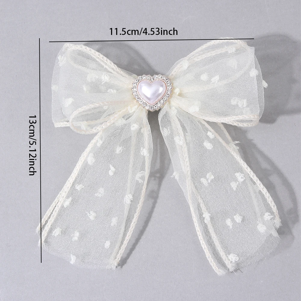 2Pcs Flower Embroidery Bow Hair Clips Sweet Elegant White Lace Net Ponytail Hairpin Girls Kids Children's Headdress Accessories
