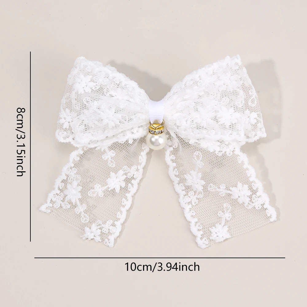 2Pcs Flower Embroidery Bow Hair Clips Sweet Elegant White Lace Net Ponytail Hairpin Girls Kids Children's Headdress Accessories
