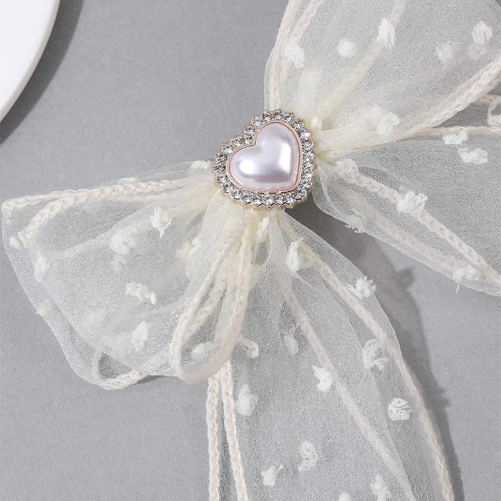2Pcs Flower Embroidery Bow Hair Clips Sweet Elegant White Lace Net Ponytail Hairpin Girls Kids Children's Headdress Accessories
