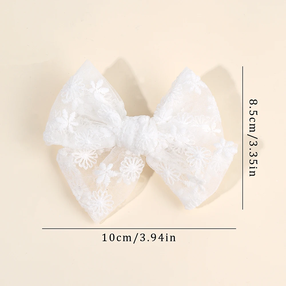 2Pcs Flower Embroidery Bow Hair Clips Sweet Elegant White Lace Net Ponytail Hairpin Girls Kids Children's Headdress Accessories