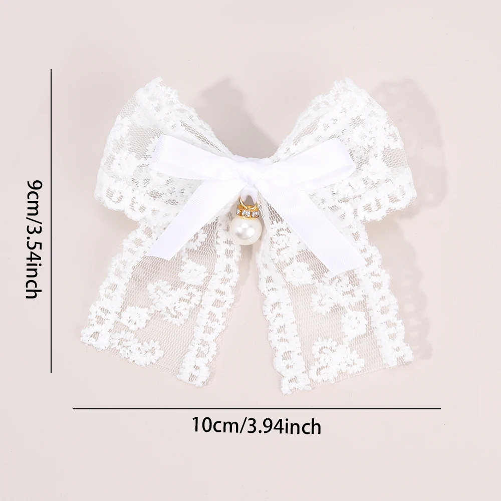 2Pcs Flower Embroidery Bow Hair Clips Sweet Elegant White Lace Net Ponytail Hairpin Girls Kids Children's Headdress Accessories