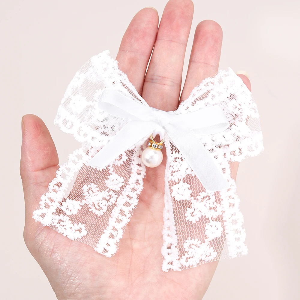 2Pcs Flower Embroidery Bow Hair Clips Sweet Elegant White Lace Net Ponytail Hairpin Girls Kids Children's Headdress Accessories
