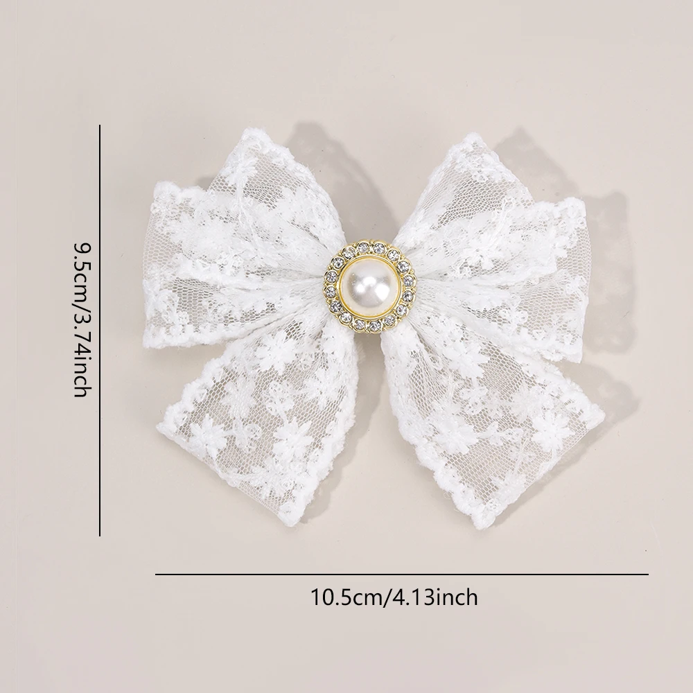 2Pcs Flower Embroidery Bow Hair Clips Sweet Elegant White Lace Net Ponytail Hairpin Girls Kids Children's Headdress Accessories