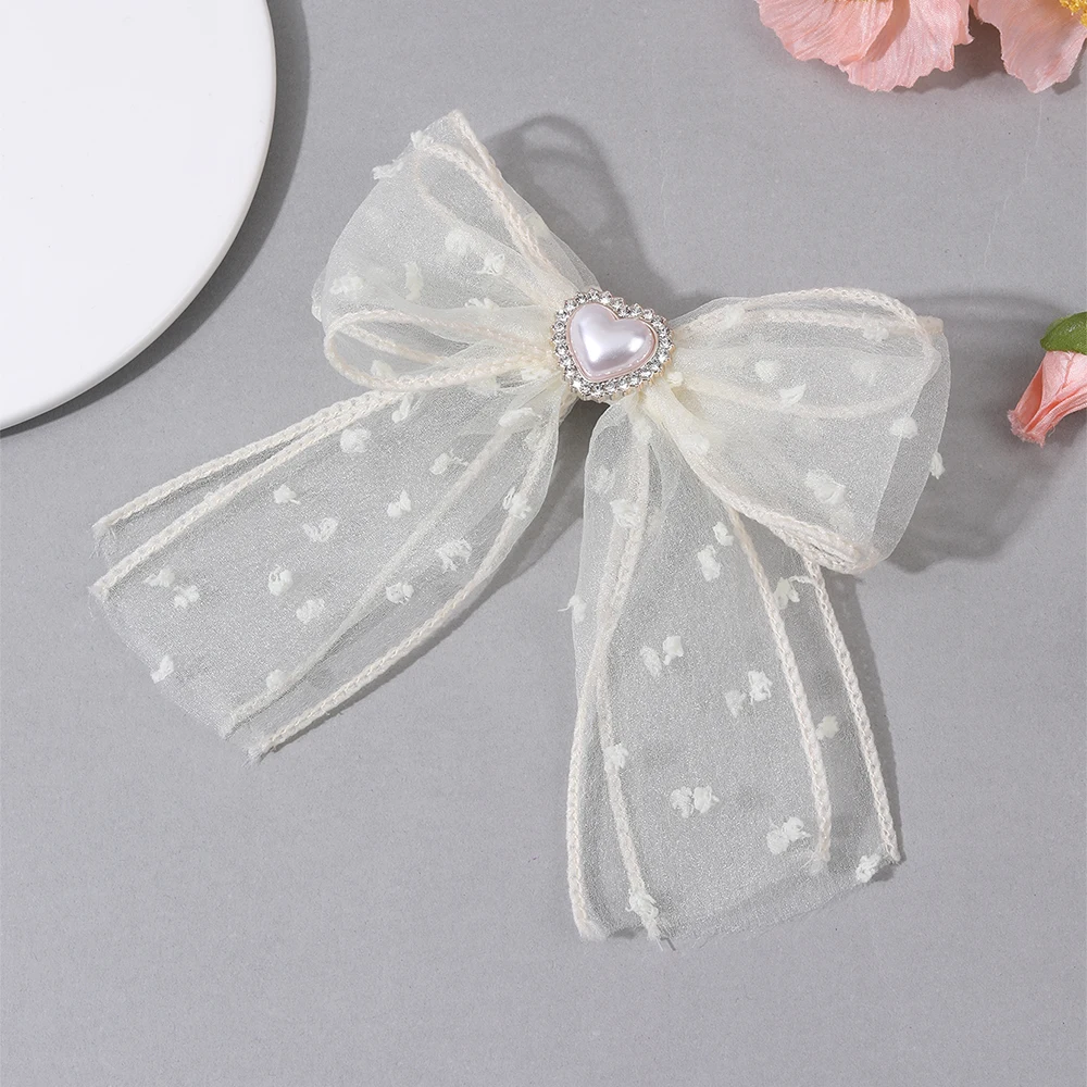 2Pcs Flower Embroidery Bow Hair Clips Sweet Elegant White Lace Net Ponytail Hairpin Girls Kids Children's Headdress Accessories