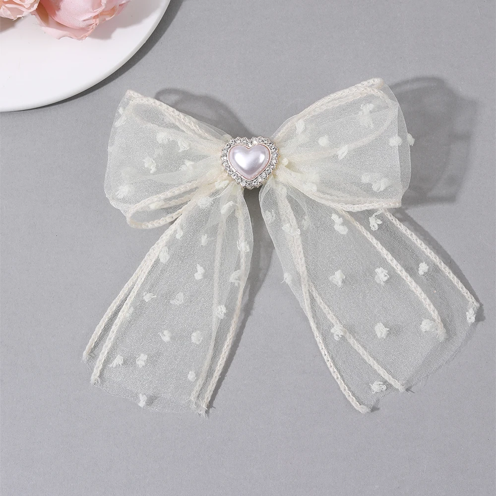 2Pcs Flower Embroidery Bow Hair Clips Sweet Elegant White Lace Net Ponytail Hairpin Girls Kids Children's Headdress Accessories