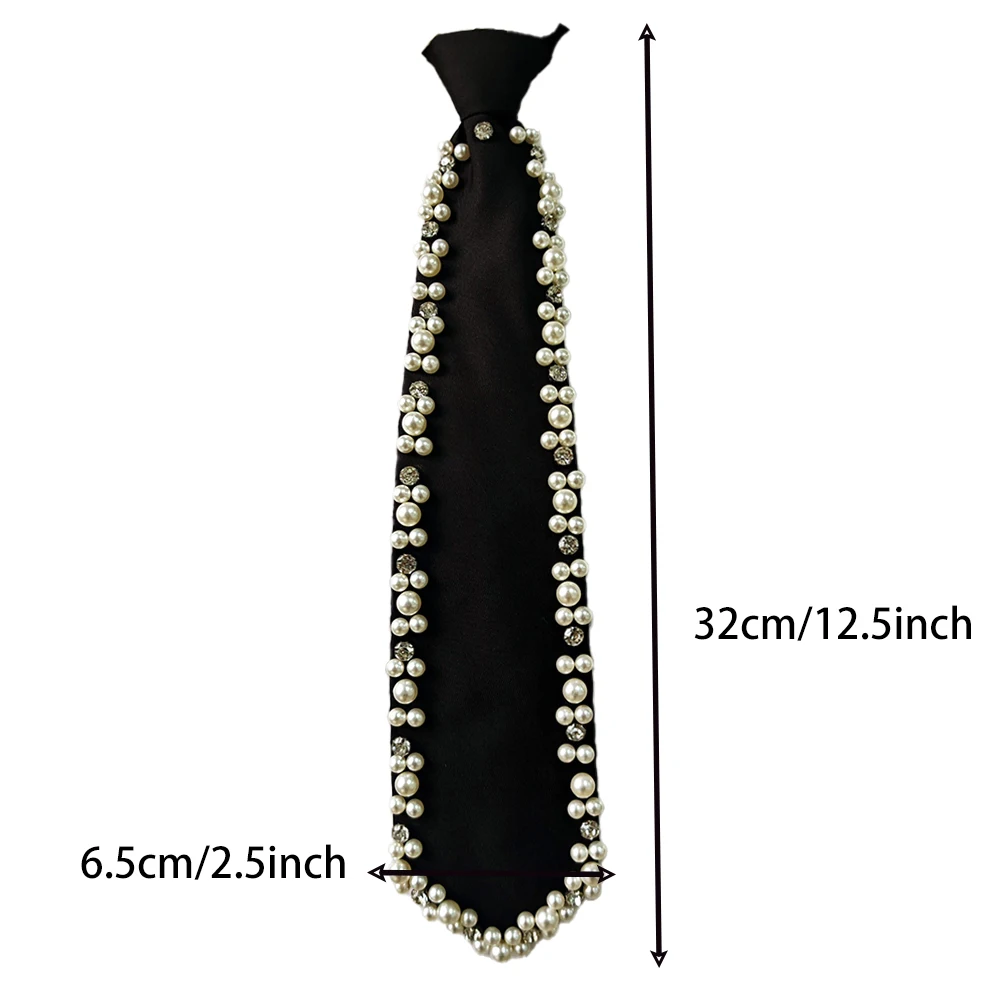 A Handcrafted Tie with Pearl Trim, Noble and Elegant, in a Solid Color, Suitable for Business Events, Everyday Wear, Hosting Events, Etc