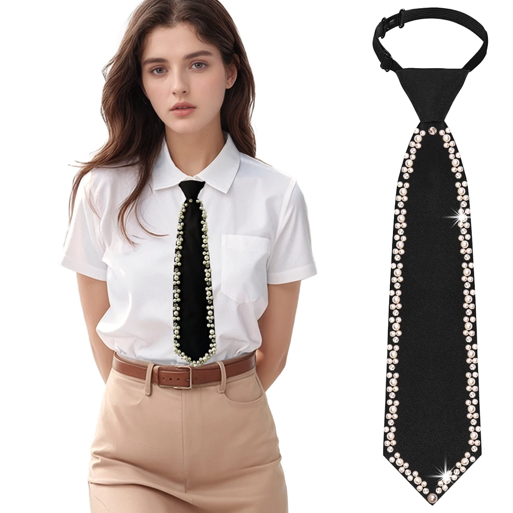 A Handcrafted Tie with Pearl Trim, Noble and Elegant, in a Solid Color, Suitable for Business Events, Everyday Wear, Hosting Events, Etc