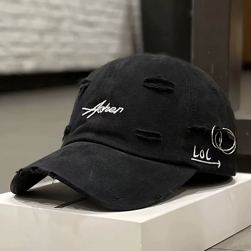 Retro perforated duckbill cap for men and women in spring and summer fashion, simple street baseball cap, trendy perforated