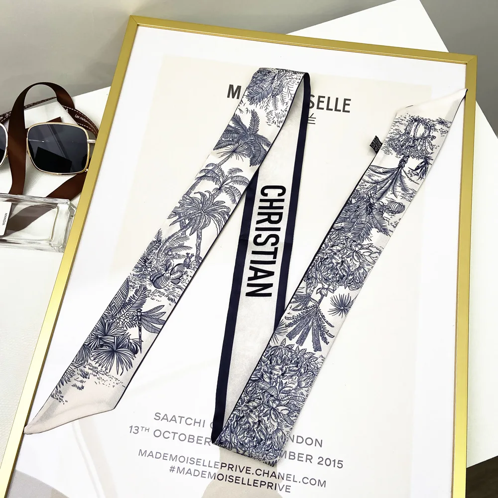 2025 Spring New Design Women Silk Ribbon Scarf Handbag Handle Wrap Bag Ribbon Scarf Women Girls Headband Wrist Ribbon Scarf