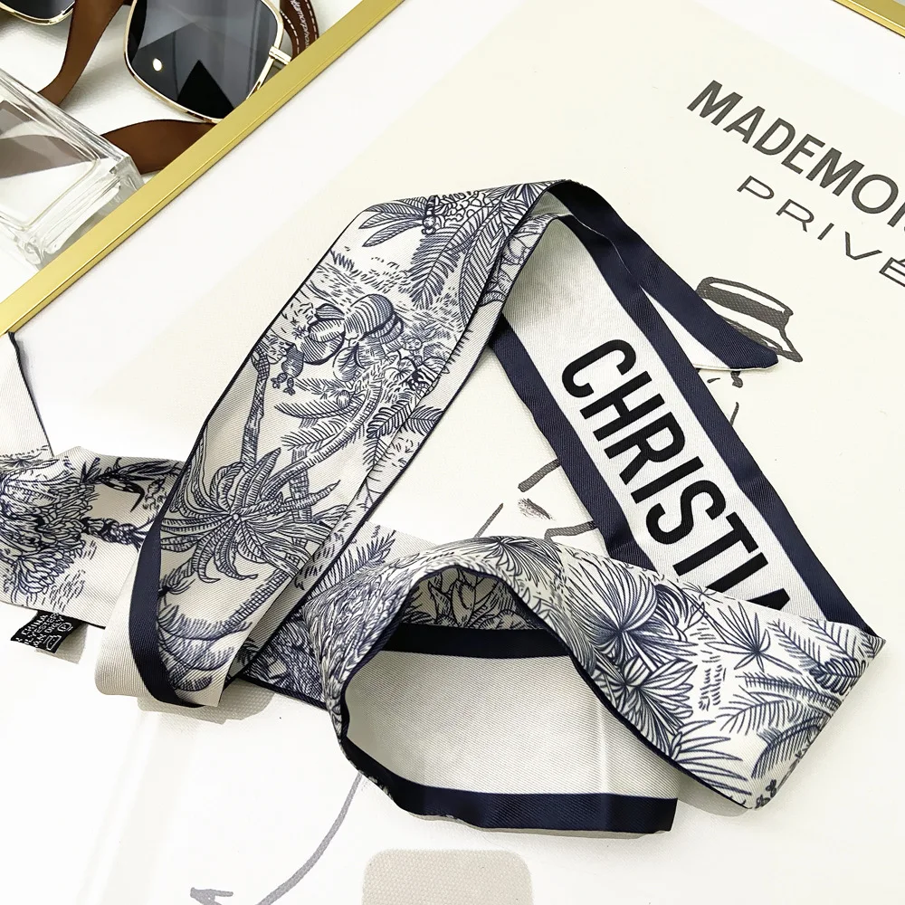 2025 Spring New Design Women Silk Ribbon Scarf Handbag Handle Wrap Bag Ribbon Scarf Women Girls Headband Wrist Ribbon Scarf