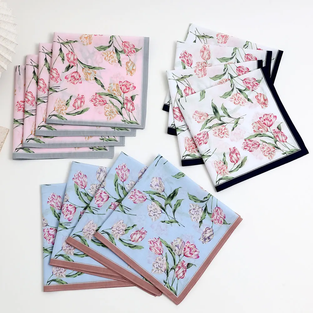 3 Packs of Elegant Flower Handkerchiefs for Women, Pure Cotton Sweat Towels, Flap Pocket Pants Towels, Wedding Supplies, Business Gifts, Mother's Day Gifts
