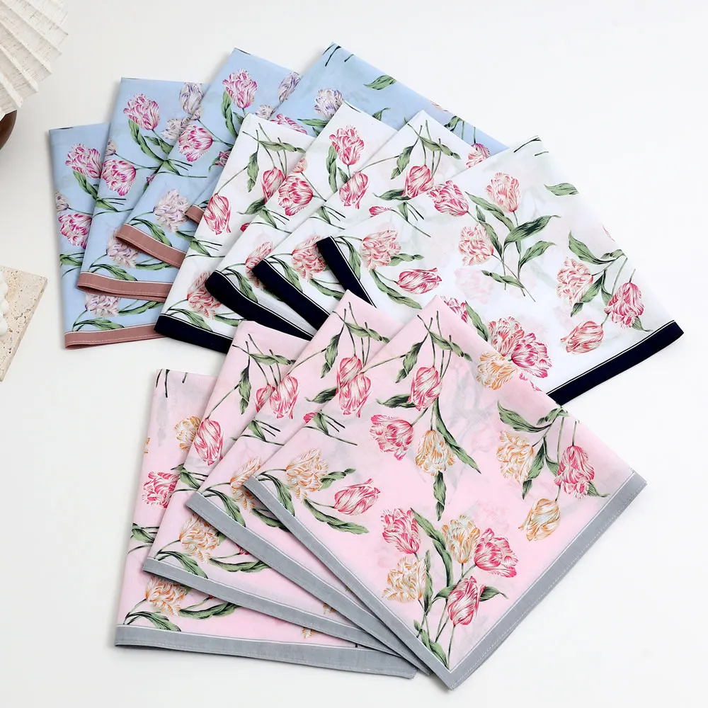 3 Packs of Elegant Flower Handkerchiefs for Women, Pure Cotton Sweat Towels, Flap Pocket Pants Towels, Wedding Supplies, Business Gifts, Mother's Day Gifts
