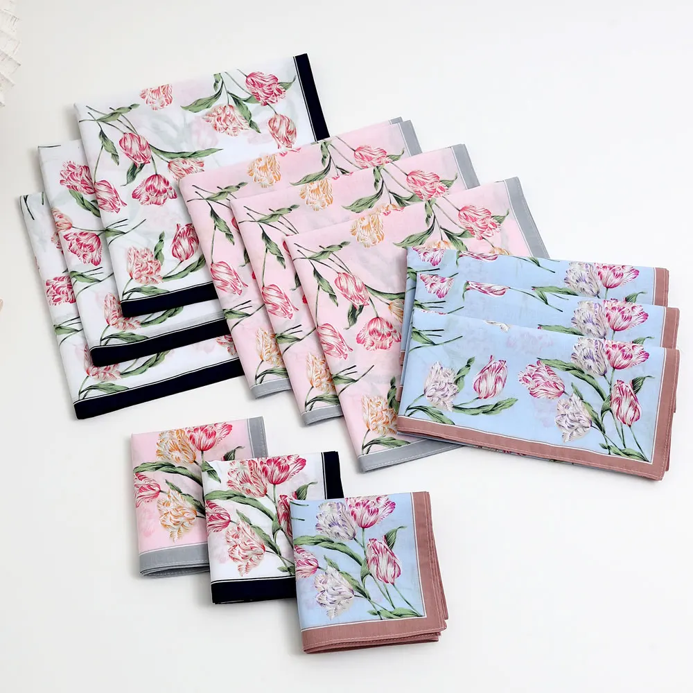3 Packs of Elegant Flower Handkerchiefs for Women, Pure Cotton Sweat Towels, Flap Pocket Pants Towels, Wedding Supplies, Business Gifts, Mother's Day Gifts