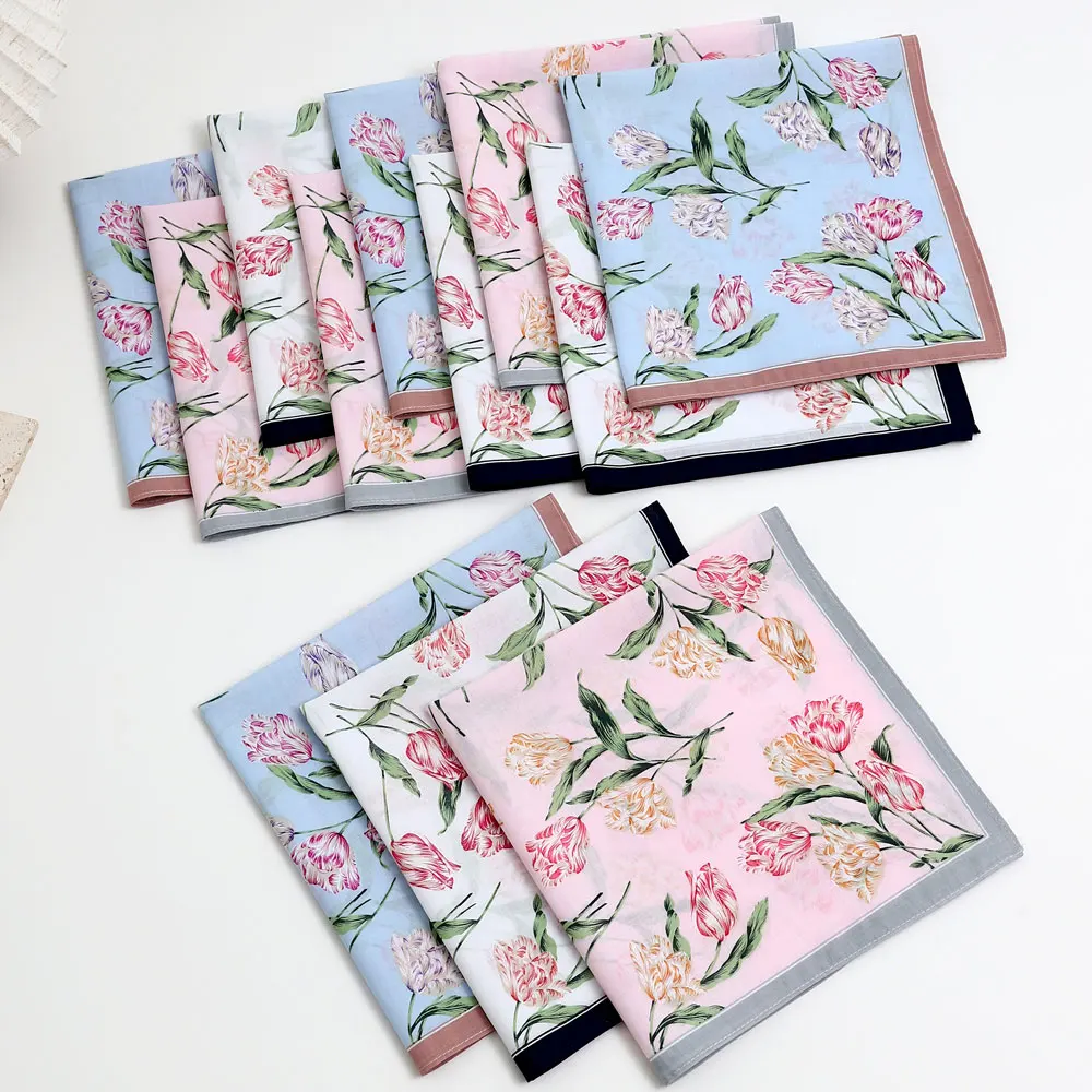 3 Packs of Elegant Flower Handkerchiefs for Women, Pure Cotton Sweat Towels, Flap Pocket Pants Towels, Wedding Supplies, Business Gifts, Mother's Day Gifts