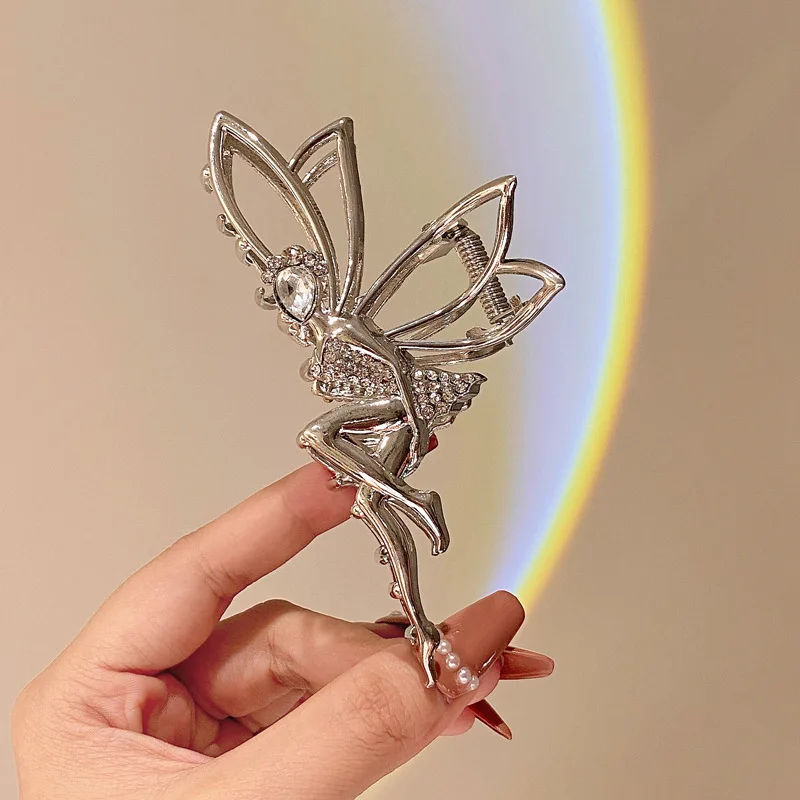 Stunning Rhinestone Elf Fairy Hair Clip with Imitation Pearls and Rice Ear Look - Perfect for Women Metal Hair Accessory