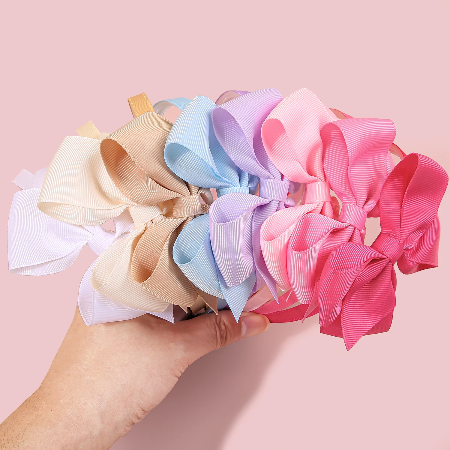 4pcs Cute Solid Color Grosgrain Ribbon Hair Bows Headbands for Girls Plastic Teeth Hairbands Children Kids Hair Accessories