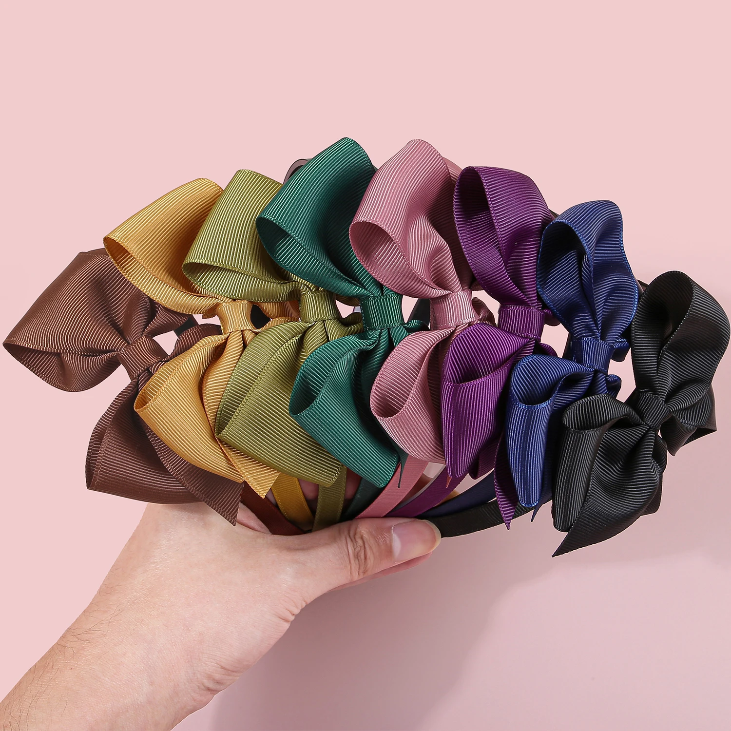 4pcs Cute Solid Color Grosgrain Ribbon Hair Bows Headbands for Girls Plastic Teeth Hairbands Children Kids Hair Accessories