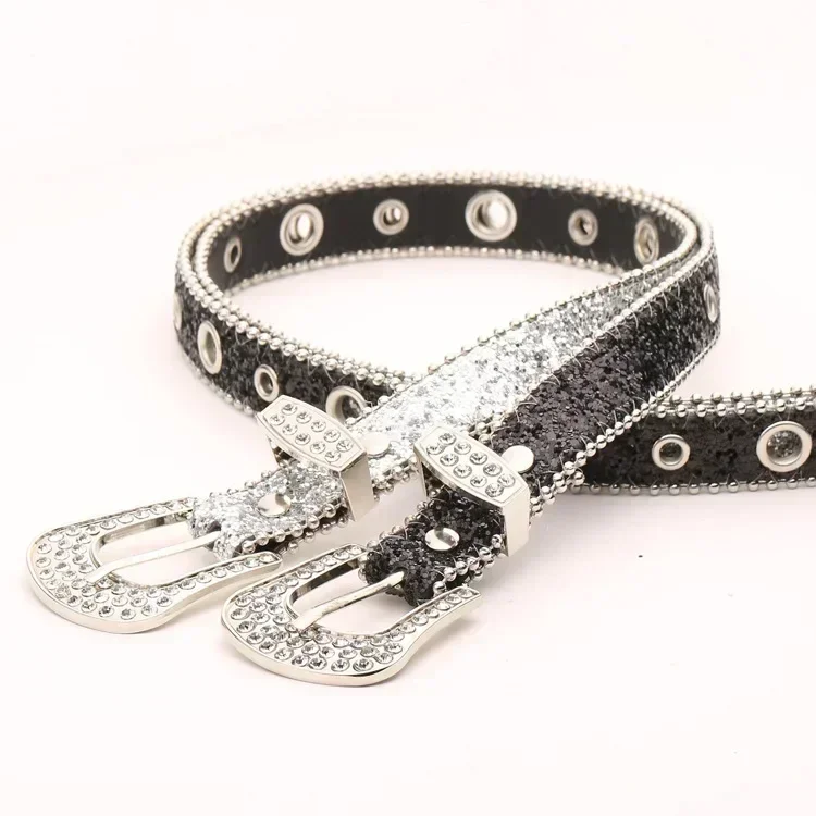 Punk Rhinestone Belt Belt Brand 2.3cm Y2K Bling Sequin Designer Belts Pu Fashion Waistband Jeans Pants Decor Belt for Women Men