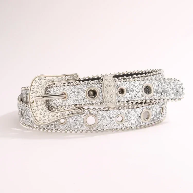 Punk Rhinestone Belt Belt Brand 2.3cm Y2K Bling Sequin Designer Belts Pu Fashion Waistband Jeans Pants Decor Belt for Women Men