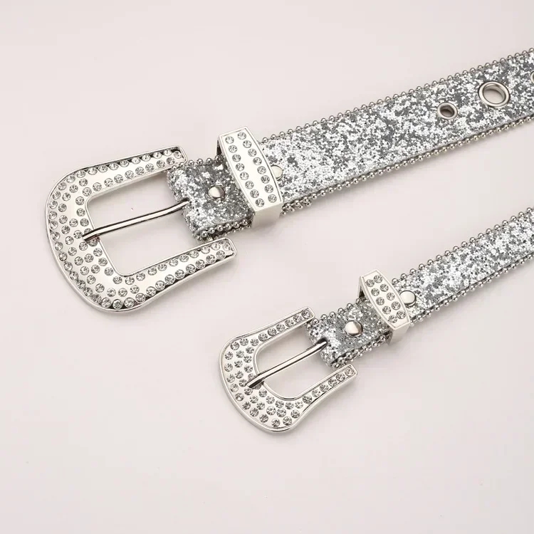 Punk Rhinestone Belt Belt Brand 2.3cm Y2K Bling Sequin Designer Belts Pu Fashion Waistband Jeans Pants Decor Belt for Women Men
