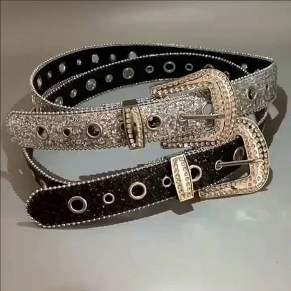 Punk Rhinestone Belt Belt Brand 2.3cm Y2K Bling Sequin Designer Belts Pu Fashion Waistband Jeans Pants Decor Belt for Women Men