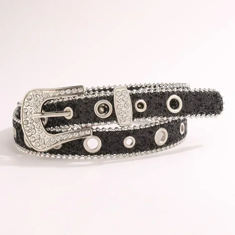 Punk Rhinestone Belt Belt Brand 2.3cm Y2K Bling Sequin Designer Belts Pu Fashion Waistband Jeans Pants Decor Belt for Women Men