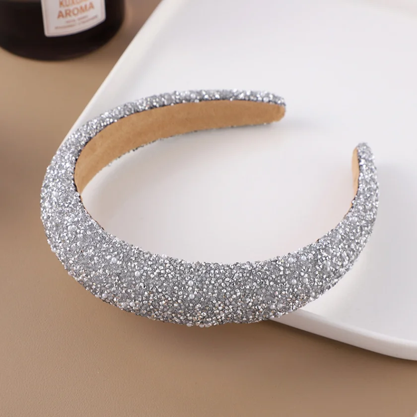 Glitter Rhinestone Pearl Hair Band Vintage Thick Sponge Headbands Fashion Non Slip Hair Hoop For Women Girls Evening Dress Decor